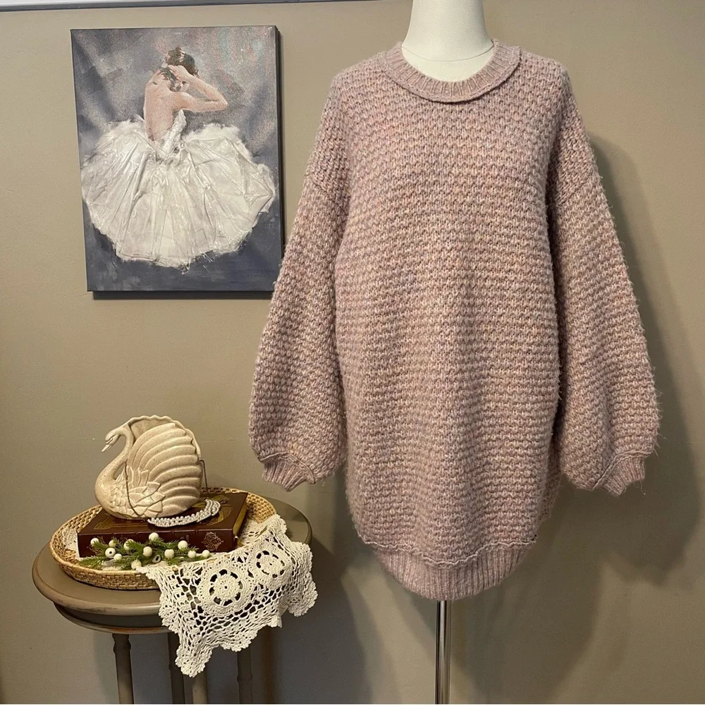 Free People Chunky Oversized Long Sweater Lavender Small